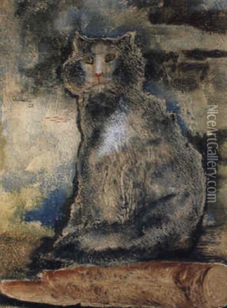 Sitzende Katze Oil Painting - Jankel Adler