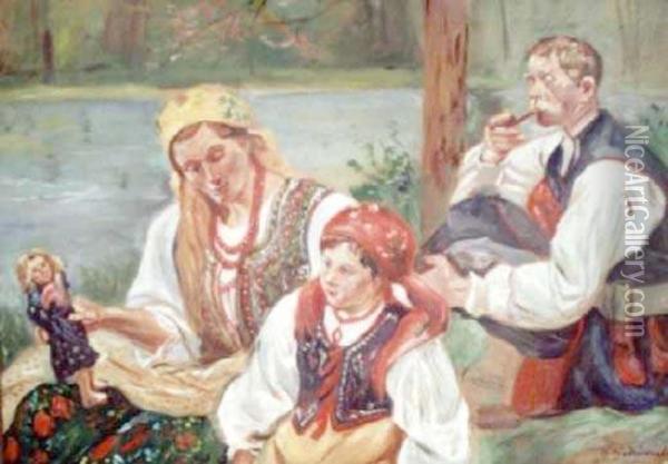 Rodzina Chlopska Oil Painting - Wincenty Wodzinowski