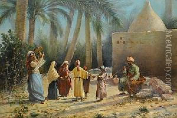 Children Dancing, Egypt Oil Painting - Leonardo De Mango