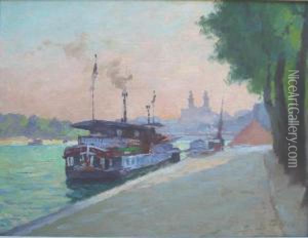 La Seinepres Du Pont Alma Oil Painting - Jules Ernest Renoux