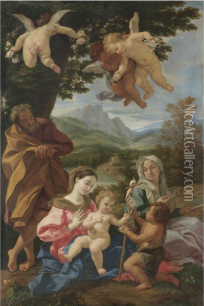 Sacra Famiglia Con San Giovannino E Sant'anna Oil Painting - Giovanni Battista (Baciccio) Gaulli