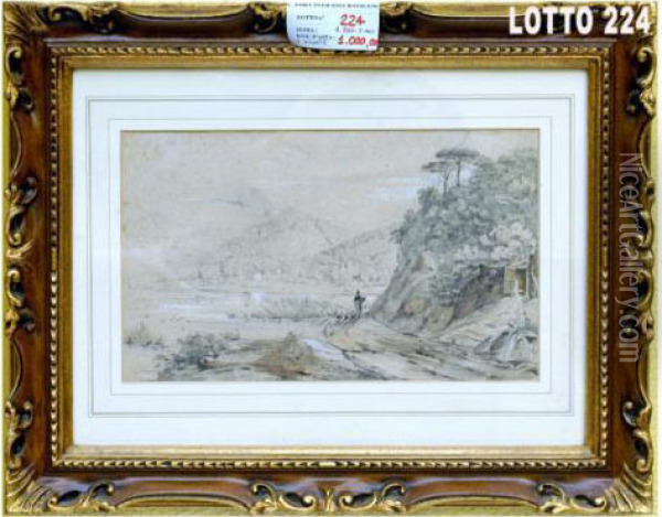 Paesaggio Lacustrecon Pastore Ed Il Suo Gregge Oil Painting - Giacinto Gigante