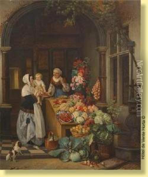 Conversation Avec La Marchande De Fruits Oil Painting - Adrien Joseph Verhoeven-Bell