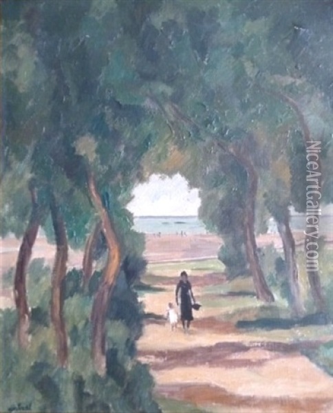Mere Et Enfant Sur Le Chemin Oil Painting - Louis Robert Antral