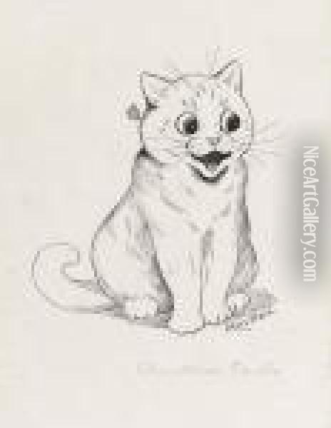 Design For A Christmas Card: A Happy Cat Recto And A Sketch Of Acat Verso Oil Painting - Louis William Wain
