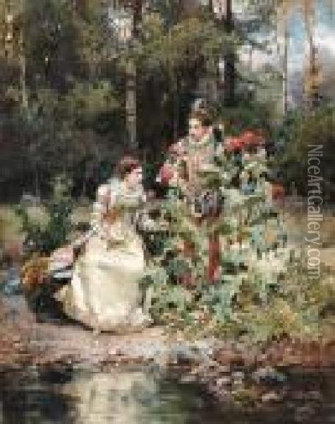 In The Garden Oil Painting - Cesare-Auguste Detti