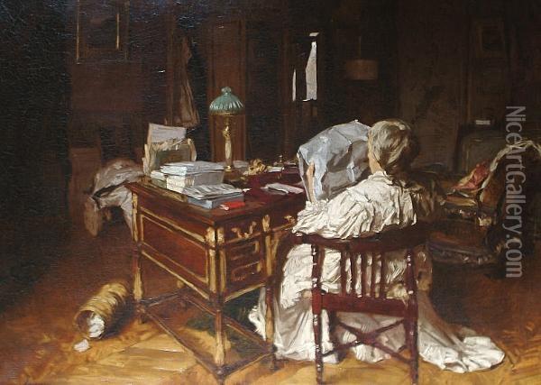 The Study Oil Painting - Maurice Joron