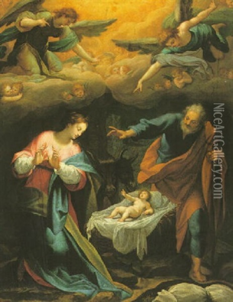 The Nativity Oil Painting - Cristoforo Roncalli