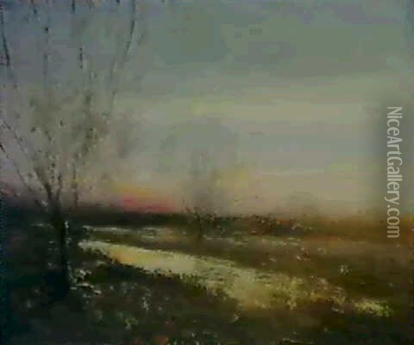 Landscape With Sunset Oil Painting - John Francis Murphy
