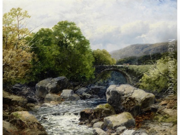 Old Bridge On The Dulas, South Wales Oil Painting - John Brandon Smith