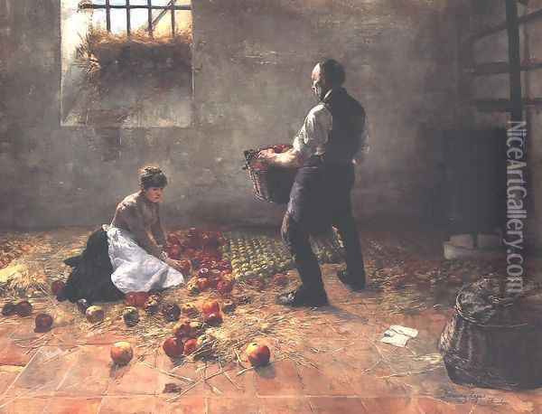 Gathering Apples c. 1885 Oil Painting - Lajos Karcsay