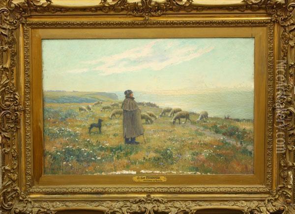 Shepherd And Dog With Herdon Cliff Oil Painting - Louis Le Poittevin