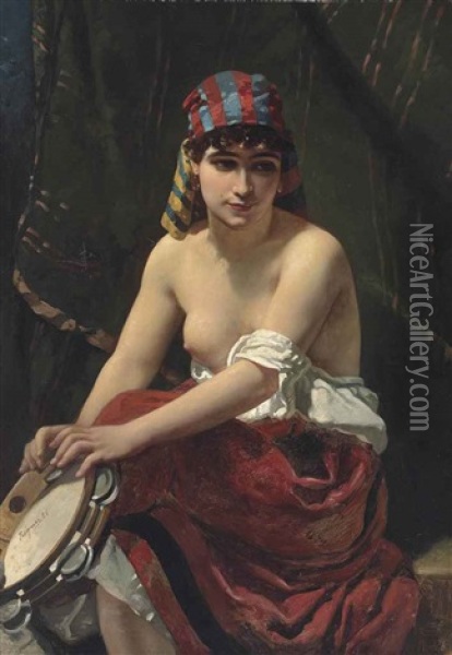 The Tambourine Player Oil Painting - Anthony Reynier