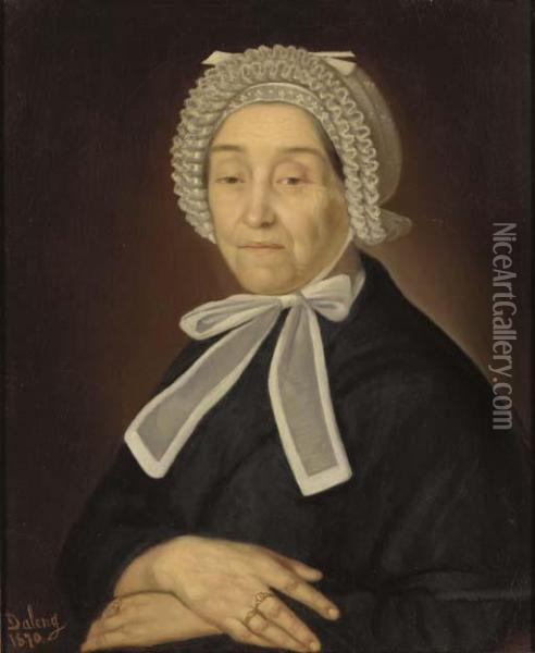 A Portrait Of A Lady With Lace Bonnet Oil Painting - Daleng