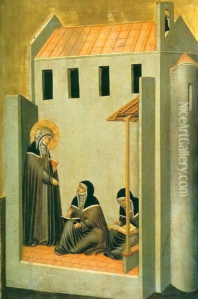 Humilitas Dictates Her Sermons Oil Painting - Pietro Lorenzetti