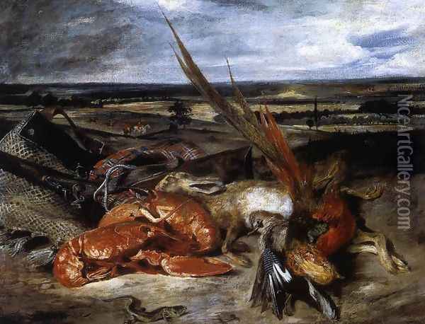 Still-Life with Lobster 1826-27 Oil Painting - Eugene Delacroix