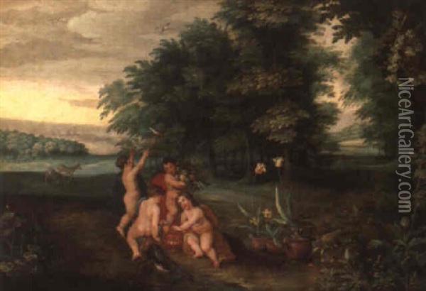 Allegorische Figuren In Landschaft Oil Painting - Jan Van Balen