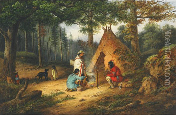 Caughnawaga Indians At Camp Oil Painting - Cornelius Krieghoff
