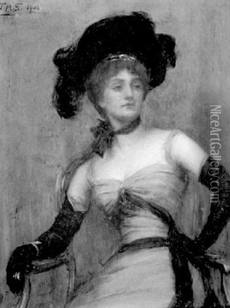 Portrait Of An Elegant Woman Oil Painting - Frank Markham Skipworth