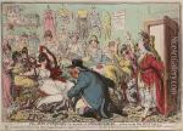 The Man Of Feeling, In Search Of Indispensibles:- A Scene At The Little French Milleners Oil Painting - James Gillray