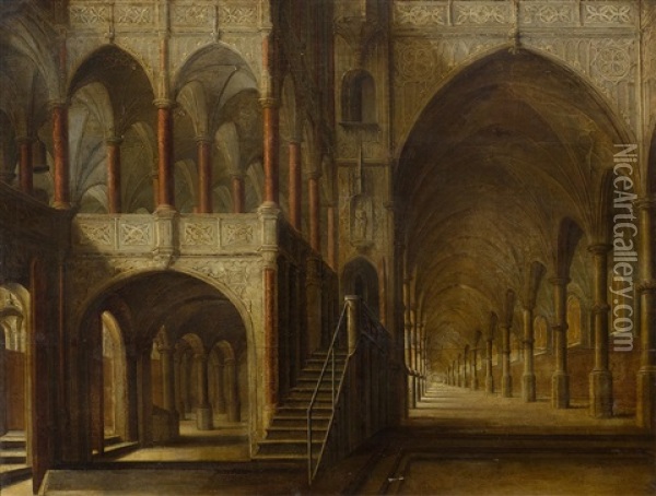 Church Interior Oil Painting - Paul Vredemann van de Vries