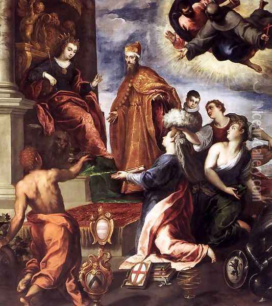 Doge Francesco Venier Presents the Subject Cities to Venice Oil Painting - Palma Vecchio (Jacopo Negretti)