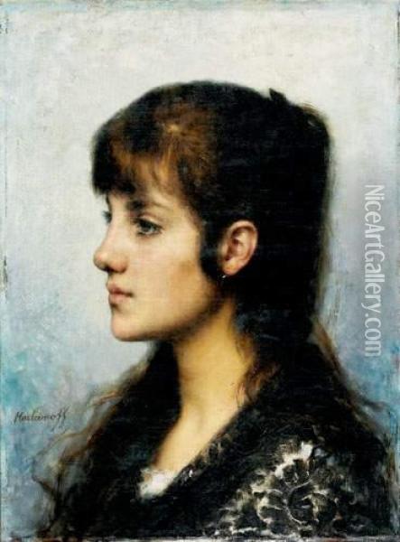 Portrait De Jeune Fille Oil Painting - Alexei Alexeivich Harlamoff