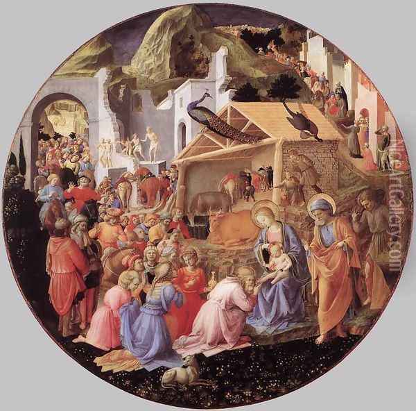 Adoration of the Magi c. 1445 Oil Painting - Fra Filippo Lippi