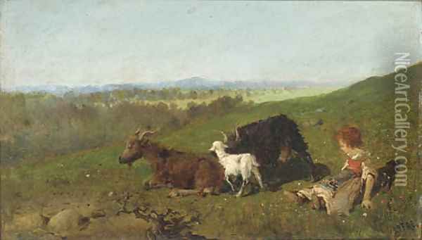 The little goat herder Oil Painting - Baldomer Galofre Gimenez