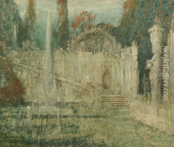 Palace Gardens And Fountain In Caprarola, Italy Oil Painting - George Wharton Edwards