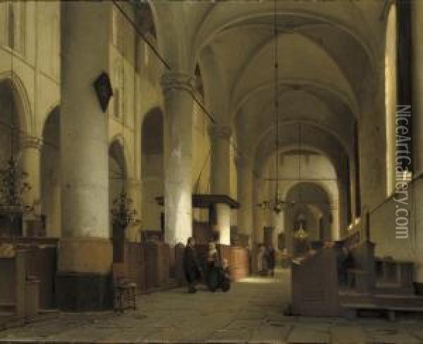 A Sunlit Church Interior Oil Painting - Jan Jacob Schenkel