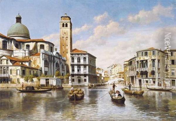 Une Vue A Venise Representant 
L'eglise San Geremia Et Le Palais Labia Au Debouche Du Cannaregio Dans 
Le Grand Canal (1914) Oil Painting - Jacques Carabain