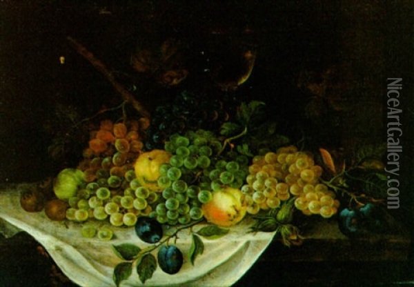 Fruchtestilleben Mit Insekten Oil Painting - Johann Seitz