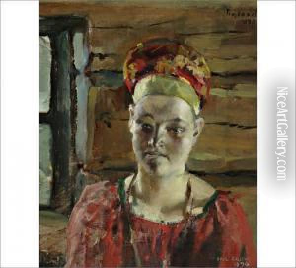Woman In Karelian Dress Oil Painting - Akseli Gallen-Kallela