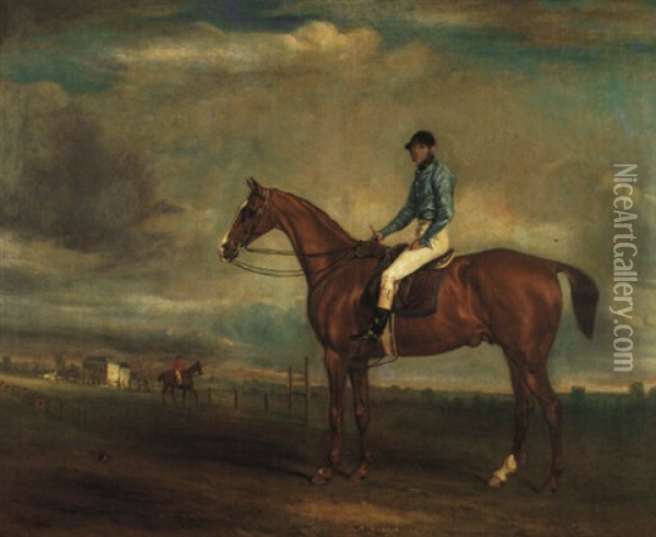 Lord Elcho's Bay Racehorse, Philip, With Jockey Up Oil Painting - John E. Ferneley