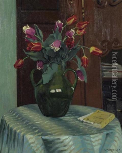 Tulipes Roses Et Rouges. 1912. Oil Painting - Felix Edouard Vallotton