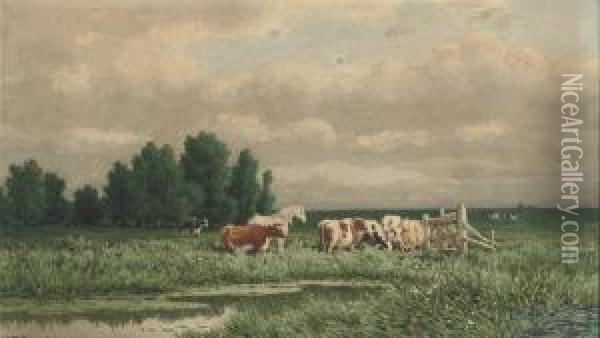 Cattle In A Meadow Oil Painting - Gerrit Alexander G. Mollinger