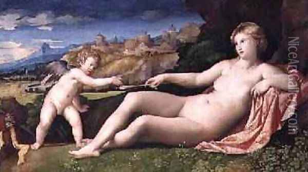 Venus and Cupid, c.1523-24 Oil Painting - Palma Vecchio (Jacopo Negretti)
