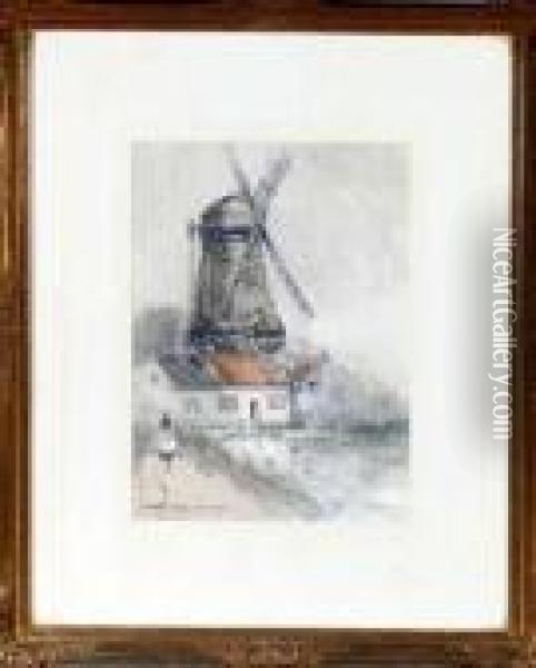 A Windmill In Holland Oil Painting - Victor Noble Rainbird