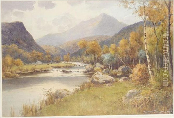 River Conway With A Cottage And Cattle Grazing In The Distance Oil Painting - Warren Williams