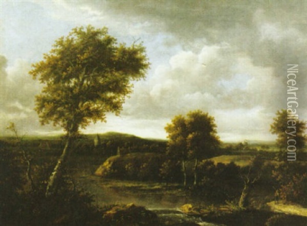 Flodlandskap Med Vandrare Oil Painting - Jacob Salomonsz van Ruysdael