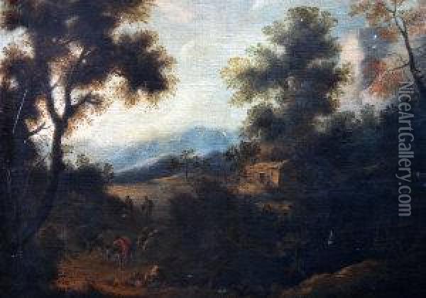 An Italianate Landscape With Drovers Oil Painting - Francisco Collantes