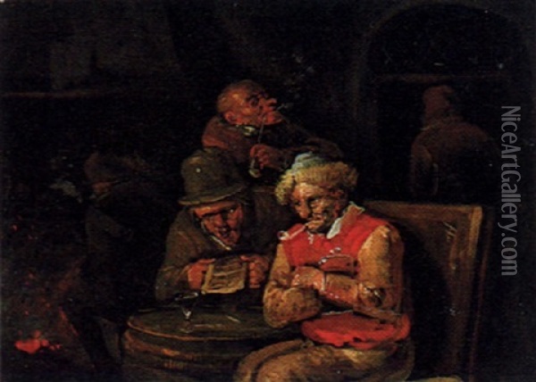 Drei Bauern In Einem Wirtshaus Oil Painting - Egbert van Heemskerck the Younger
