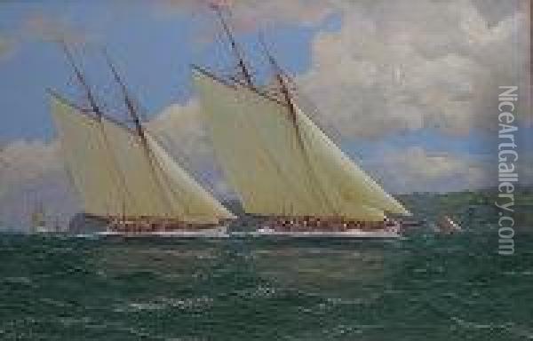 Schooner Yachts In The Solent Oil Painting - Johann Jonas Michael