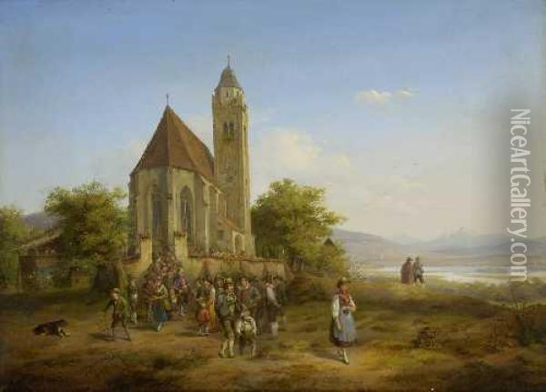 Nach Dem Kirchgang. Oil Painting - Joseph Heinrich L. Marr