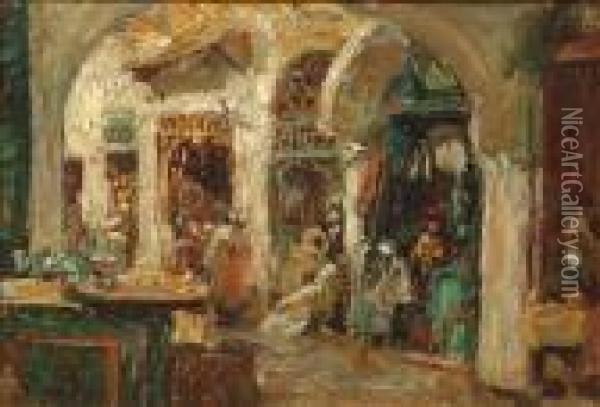 Tunis Scene - Bazaar Oil Painting - Frederick William Jackson