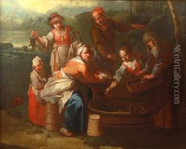 La Pulitura Del Pesce Oil Painting - Nicola Grassi