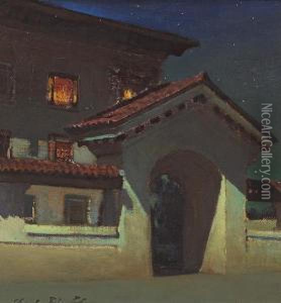 Adobe In Moonlight Oil Painting - Charles Rollo Peters