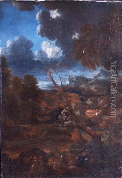 Venus Discovering The Slain Adonis In A Rocky Landscape Oil Painting - Nicolas Poussin