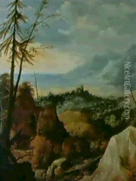 Paysage Fantastique Aux Pins Et Aux Collines Oil Painting - Joos de Momper the Younger